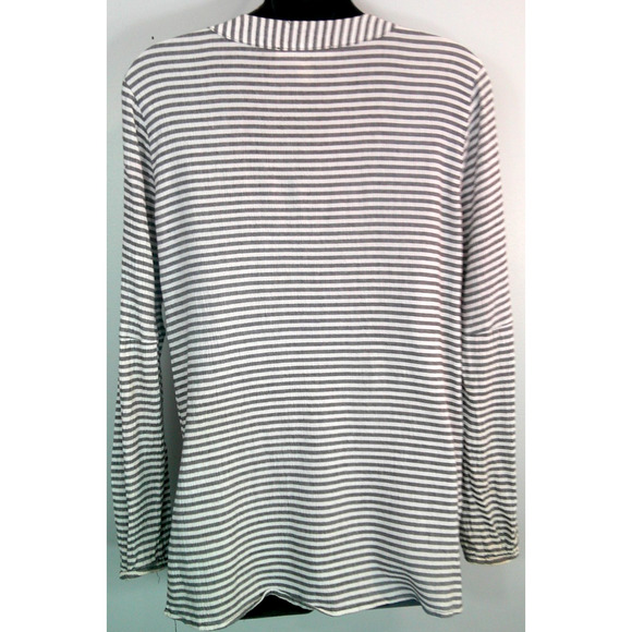 Michael Kors Striped V-neck Women's Small Long Sleeve Blouse Gold Embellishments - Picture 3 of 4